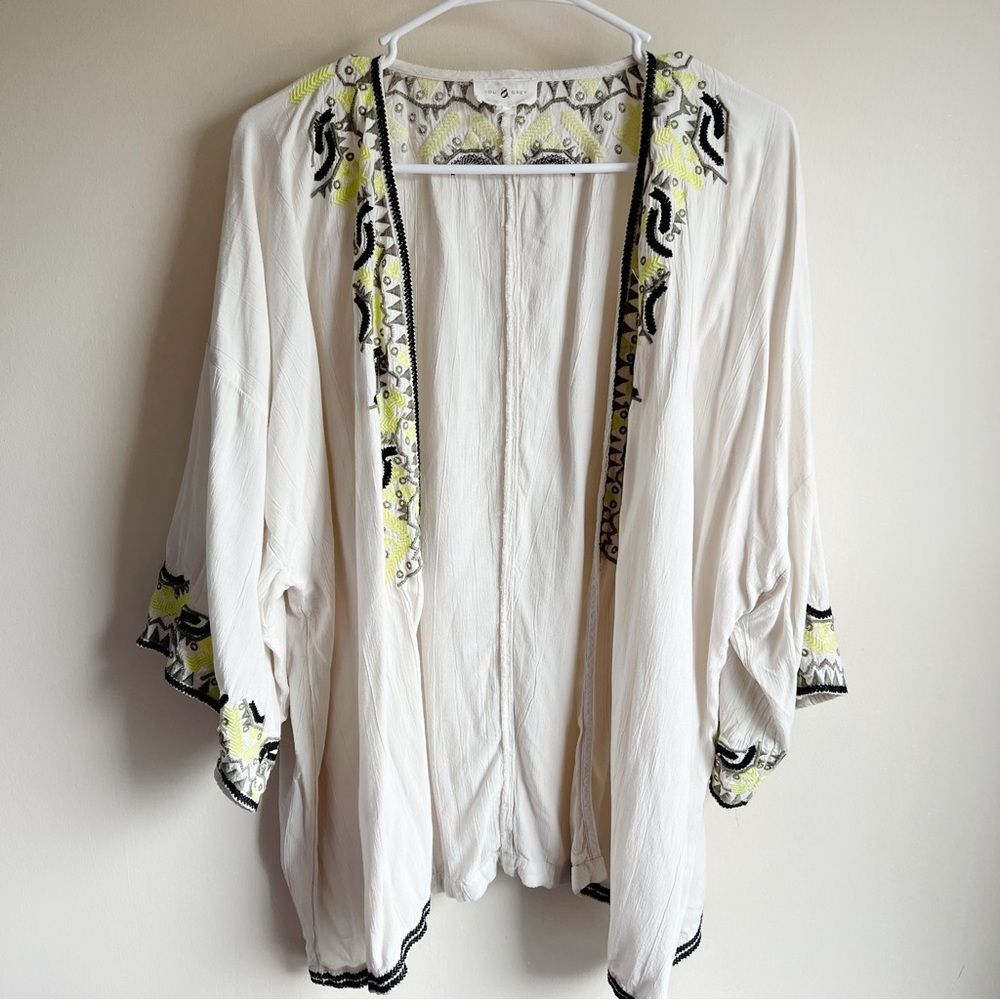 Lou & Grey Cream Embroidered Kimono Top Dolman Short Sleeve